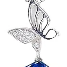 rukmi Silver Butterfly Pendant Necklace with Blue Crystal Charm - Stylish Chain Jewelry for Women & Girls-picture-55