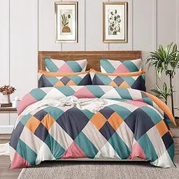 Wytomah Premium Glace Cotton Double Bed King Size Quilt Cover/Duvet Cover/Rajai Cover/Blanket Cover with Zipper (King Size (90x100), Pink Mu;ti)-picture-13