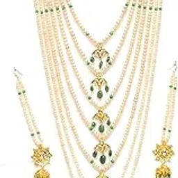 klip 2 deal White and Golden Metal Necklace with Earrings for Women-picture-21