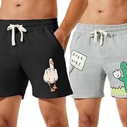 hotfits Men's Casual Cotton All Season Soft Feel Fabric Printed Boxer Shorts,Workout Shorts, Elastic Waist Running Shorts with 2 Side Pockets - Pack of 2-picture-47