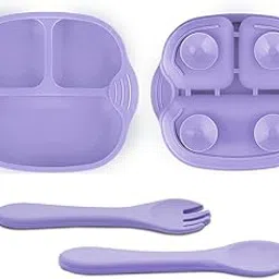 TONY STARK Newborn Essentials Baby Feeding Set, Suction Plate Set for Toddlers, Babies, Kids Plates for Food with Spoon Fork, Silicone Set (Lavender)-picture-31