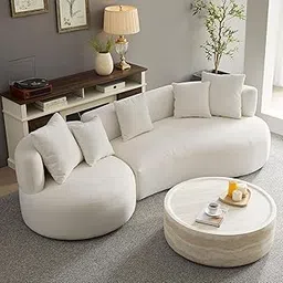 CRAFTCITY Curved Sofa for Living Room - Modern Boucle Modular Sectional Set, 4 Seat Upholstered Couch for Bedroom, Home Office (Beige)-image-16