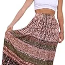 Women Rayon Ethnic Wear Printed Flared Full Length Long Crinkle Skirt-image-38