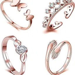 Rose Gold Plated CZ Jewellery Combo of 4 Designer Finger Rings Adorned With White CZ Stones for Girls and Women CO1000427-image-16