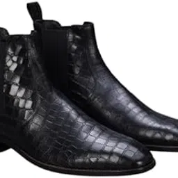 leather need Men’s Crocodile Embossed Leather Chelsea Boots - Handmade Slip-On Dress Ankle Boots with Elastic Side Panels for Formal & Casual Wear-picture-10