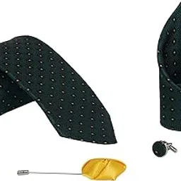krawatte Men's Printed Microfiber Necktie Gift Set with Pocket Square, Cufflinks and Lapel Pin (Green) (M-36)-picture-27