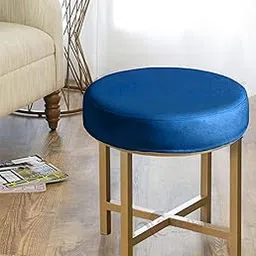 CARTADEN Round Velvet Vanity Stool Upholstered Ottoman Foot Rest with Gold Metal Legs Makeup Seating Stool for Bedroom Dressing Room Living Room Blue-image-8