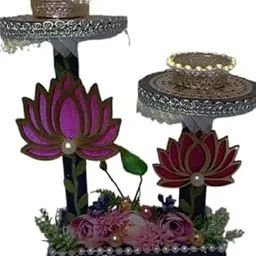 Festive Lotus Tealight Candle Holder Set – Decorative Floral Stand with LED Lights & Artificial Flowers for Home, Puja, Diwali, Wedding Decor (Set of 2) (Medium, 4, Count)-image-92