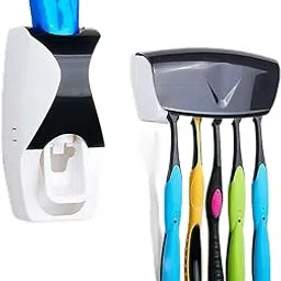 GLUN® Automatic Toothpaste Dispenser with 5 Brush Holder, Fresh ABS Plastic Dust-Proof Wall Mounted Toothbrush Holder with Cover Storage Stand for Home Bathroom-picture-31