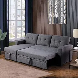 Caradel Siena L Shape Sofa Cuma Bed with Storage | Folding Sofa Cum Bed for Living Room | L Shape 4 Seater Sofa for Guest Room Festival Wedding Gift (Dark Grey, LHS)-picture-26