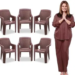 MAHARAJA Plastic Chair Set, Chair for Living Room, Home, Plastic Chair for Home with Arm Rest/Modern Stylish Design with Glossy & Matte Finish Bearing Capacity 200Kg. (Brown, Pack of 6)-picture-18