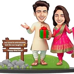 Avataar Studio Personalized Gift for Brother, Sister, Friends Character Caricature Photo Frame Unique Design Customized Gift for Bhai Dooj & Rakshabandhan (BRO SIS - 3, 7 INCHES)-picture-15