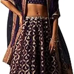 wishful Women's Zari Embroidered Jacquard Blouse with Flared Skirt and Dupatta Set-picture-46