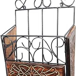 The Rapid Maturation Wall Rack/Wall Magazine Holders Hanging Magazine Holder & News Paper Holder Wooden & Wrought & Iron Book Shelves Stand:- Brown-picture-28