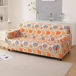 HOKIPO Premium Printed Velvet Sofa Cover 3 Seater Fully Covered, Coral Autumn Leaves (AR-5797-D1)-picture-21
