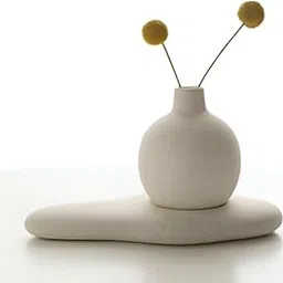 THE GREY BLEND® Concrete Round Bud Vase - Small Flower Vase for Living Room, Bedroom, Center, Coffee & Dining Table - Centerpiece & Showpiece Ideal for Aesthetic Decor & Home Decoration (White)-image-37