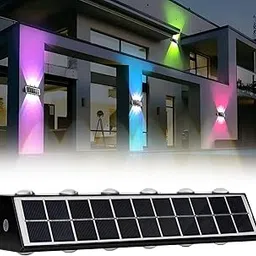 Gigawatts 12 LED Solar Wall Light On/Off Botton & 2.4Ah Battery Water Resistant Decor Deck Fence Lights Flood Lamp for Home Garden Terrace Patio (Set of 1, RGB)-picture-30