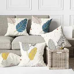 Trendize Cotton Cushion Cover Set of 5 | 16x16 Inches Sofa Throw Pillow Covers for Home Decor | Soft & Durable Fabric | Decorative Cushion Covers for Living Room, Bedroom,Couch & Sofa-Creamy-image-94