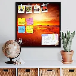 ArtzFolio Sunset Over Sandy Beach in Low Tide | Bulletin Board Notice Pin Board | Vision Soft Board Combo with Thumb Push Pins & Sticky Notes | Black Frame | 24 x 24 inch (61 x 61 cms)-image-68