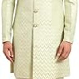kisah Men's Sherwani Churidar Set Indo-Western, Green Silk Blend, Jacquard Long Sleeves Regular Fit Mandarin Collar (Small)-picture-11