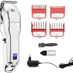 WMARK NG-2020B Metal Body Professional 0 Gap Hair Trimmer Digital Display High Precision 440C Self Sharpening Blade 5800 RPM Motor 4 Guide Comb Taper Lever 240 Min Runtime 2500 Mah Battery, Silver,Men-image-37