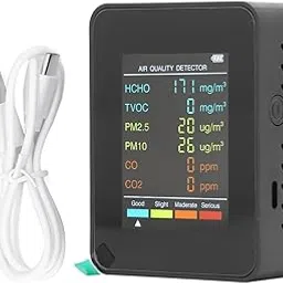 Air Quality Monitor Portable LCD Backlight Screen CO2 TVOC HCHO PM2.5 PM10 Detector with Alarm USB Charging Accuracy ABS Material (Black)-picture-18