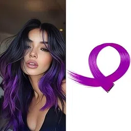 D-DIVINE (Purple) 2Pc Fake Hair Streak Colored Extension Highlighter For Women And Girls, Artificial Hair 10 gram-image-45