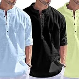 hemilique Combo of Men's Regular Fit Cotton Blend Casual Kurta| Mens Short Kurta (Pack of 2)-picture-33