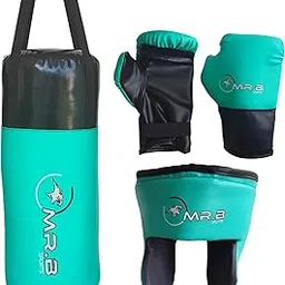 MR.B SPORTS Kids Boxing kit (Filled Punching Bag, Gloves and Headgear, Age 2-9 & 7-13) Years Kid Set for Boxing and Training (C Green Age 7-13 Years)-picture-34