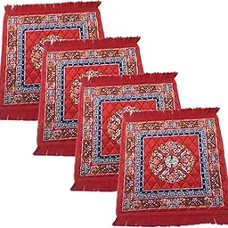 AAZEEM Prayer Mat | Velvet Aasan Mat | Meditation Prayer Carpet Mat | Pooja Aasan Mat |Traditional Prayer Mat |Medium Size | Red Color | Pack of 4 |-picture-16