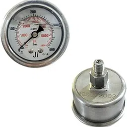 "Ji" Japsin Instrumentation Economical Glycerin Filled Pressure Gauge, 2" Dial, Range 0 to 400 Bar with Dual Scale of 5800 PSI, Direct Mounting Back Entry, 1/8" BSP (M) Connection, SS Material-image-96