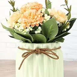 HOME ELEMENTS 1 Pc Artificial Flower with Ceramic Vase for Home Decor Hydrangea Bouquet Fake Flower Arrangements for Living Room Tabletop Showpiece Bedroom Office Desk Artificial Flower Plants (Green) image 1