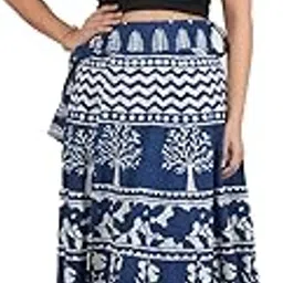 rai sahab Jaipur Cotton Hand Block Floral Printed Wrap Around Women’s and Girls Free Size Skirt Rapron(88428BLUE)-picture-20