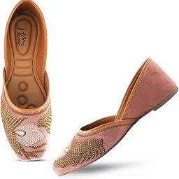 jm looks Women Punjabi Jutis Designer Hand Embroidery Comfortable sole with Stone Work For Women's & Girls-picture-17