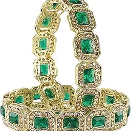 lavazza Emerald Amercian Diamond Metal Bangles Set Kada For Women & Girls with Gold Zircon Gemstones | Latest Girl's Bangles Bracelet Stylish | Trendy Women's Fashion Jewellery Gifts- Set of 2 Bangles-picture-17