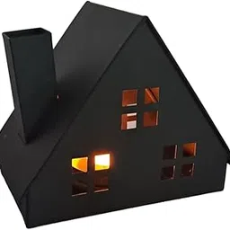 Shaurya Designs Metal House Lantern, Black, Decorative Tea Light Holder with Window Design-image-6