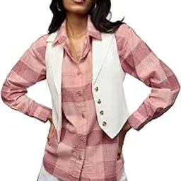 the souled store Plaid Shirt: Allure Women and Girls Long Sleeves Collared Neck Button Front Pink Cotton Boyfriend Shirts-picture-27