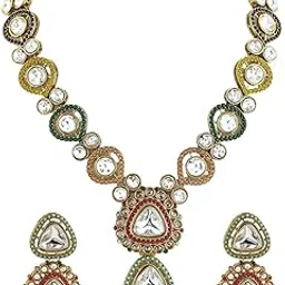 rubans 24K Gold-Plated Multicolor Kundan & White Cubic Zirconia Studded Handcrafted Necklace Set-picture-49