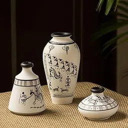 ExclusiveLane Earthenware Terracotta Pots Flower Vases for Living Room (8.9 cm x 8.9 cm x 15.2 cm, White)-image-10