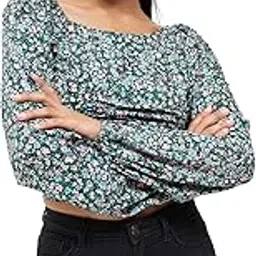 kibo Casual Women's Floral Polyester Square Neck Top Green-picture-25