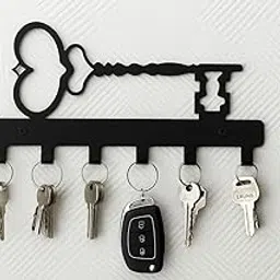Home & Oiffce Metal Key Holder Laser-Cut 6-Hook Wall Key Stand Powder-Coated Iron Key Holder 9.5"X5"X1 inches-picture-29