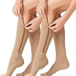 GIZEMY Zipper Medical Compression Socks Stockings with Open Toe Calf Support Best Stocking for Edema, Swollen, Nurses, Pregnancy, Recovery Leg Knee High Sports Length, Better Blood Circulation-picture-25