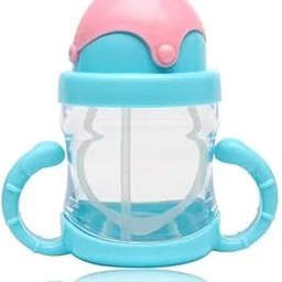KIDS BASIC Baby Sipper with Straw | Cute & Attractive Unbreakable BPA Free Sippy Cup with Handes | 120 ML Capacity (Blue)-picture-17