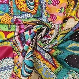 DEVVART Floral Printed Cotton Cloth Materiel Paisly Fabric Running Jaipuri Hand Block Printed Women Dress Material Kurtis Natural 44" Inches Width 2.5 Meter (2.5 Meter, MALTICOLOUR)-picture-15