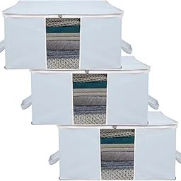 Kuber Industries Non-Woven 3 Piece Under Bed Foldable Organizer|Clothing Storage Bags|Blanket, Quilt, Comforter Cover (Grey)-picture-14