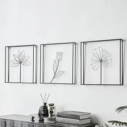 Framing Hub Metal Wall Decor Leaf Wall Hanging Decoration, Set of 3 Metal Wall Art Home Decor for Living Room Office Bedroom Hotel (Design - 5)-picture-31