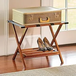 Wooden Luggage Rack with Shelf for Shoes, Accessories, Strong Bearing Sturdy Storage Free Space Wood Suitcase Rack Sheesham Wood Luggage Stand for Bedroom Hotel Guest Room with Solid Leg Quality A27-image-56