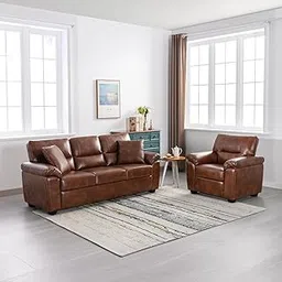 Caradel Leatherette Anderson 3 + 1 Seater Sofa Set for Living Room - Tan | Premium Sofas for Office-picture-17