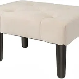 Footstool Ottoman Soft Velvet Padded Footrest Stool with Wooden Legs Extra Seating Stool for Living Room Entryway Cream-image-79