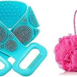 Silicone Body Back Scrubber, Double Side Bathing Brush for Skin Deep Cleaning Massage & Loofa Bath Shower Loofah Sponge Pouf Body Scrubber Exfoliator-image-81